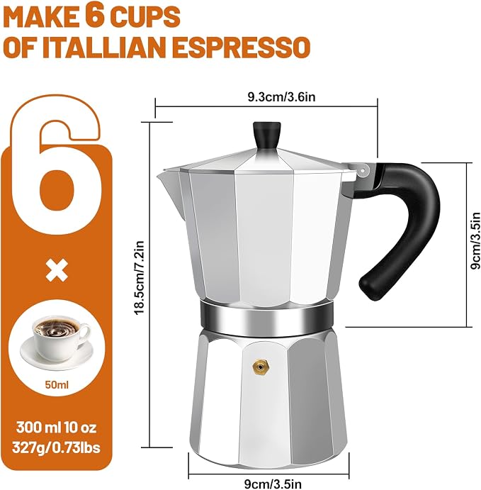 6 Cup Aluminum Espresso Stovetop Moka Pot Express Coffee Maker Percolator - Image 2