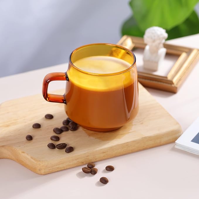 Joeyan Amber Glass Coffee Mugs Set of 2-10 oz Glass Stackable Coffee Cups - Image 4