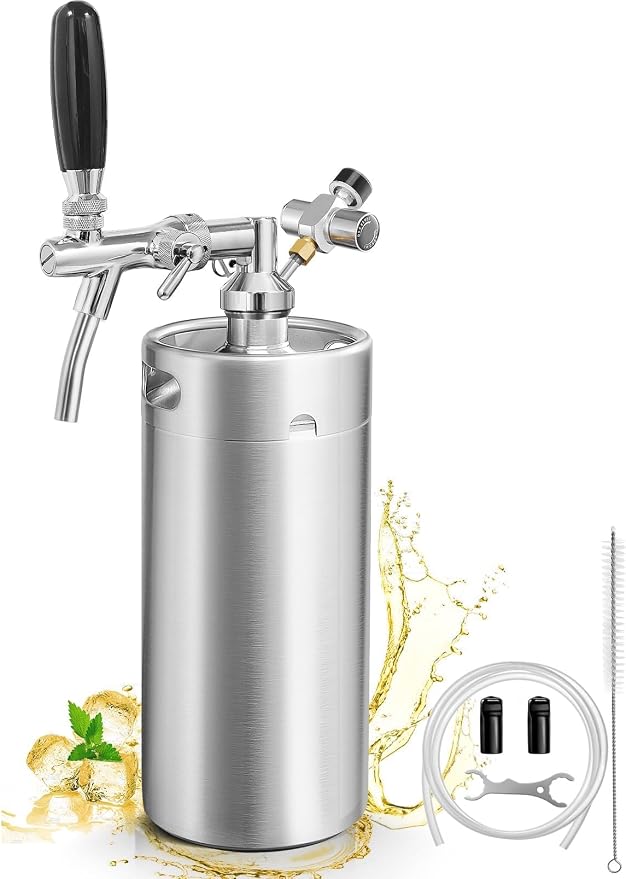 128oz Mini Keg Growler with Adjustable Faucet, Stainless Steel Beer Growler Tap by WELLBOM