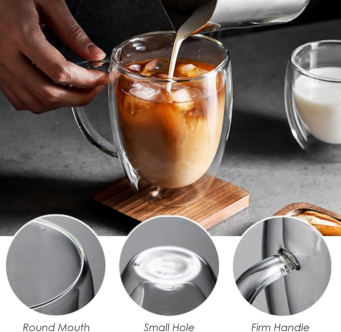 12oz Double Walled Glass Coffee Mugs - Image 4