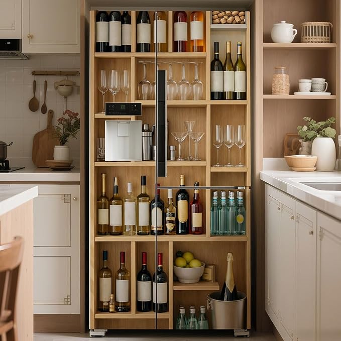 2 Pcs Wine Cabinet Bar Removable Refrigerator Wraps, Self-Adhesive Retro Wine - Image 5