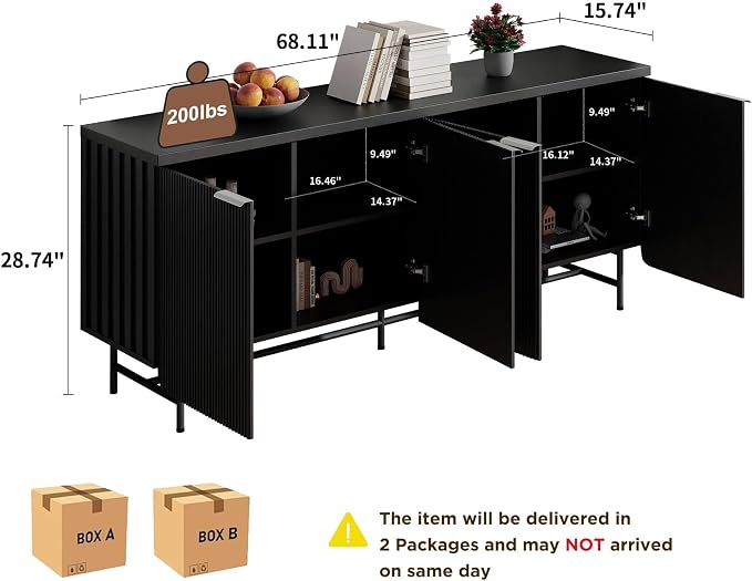 SAINTCY 68-Inch Large Fluted Sideboard Buffet Cabinet - Image 2