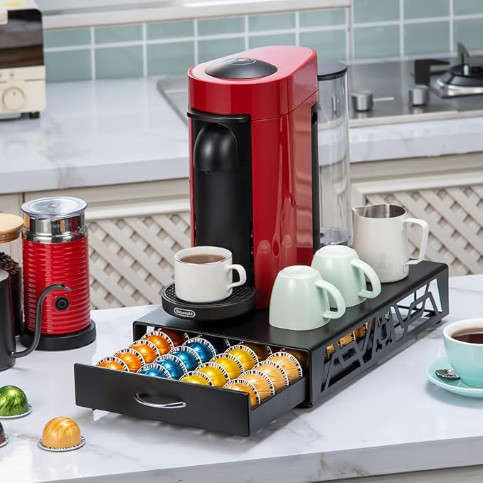 FlagShip Vertuo Pod Holder- Modern Black Metal Coffee Capsule Organizer & - Image 2