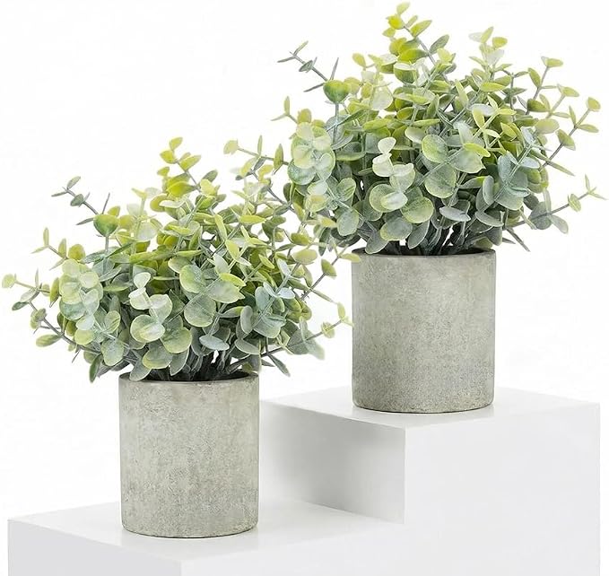 HappyFiller 2PCS Small Fake Eucalyptus Faux Potted Artificial Plants Indoor by HappyFiller