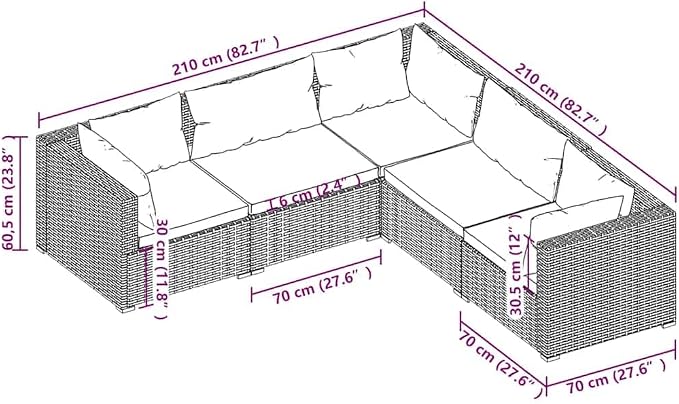 5 Piece Garden Lounge Set, Modular Patio Conversation Furniture Set - Image 5