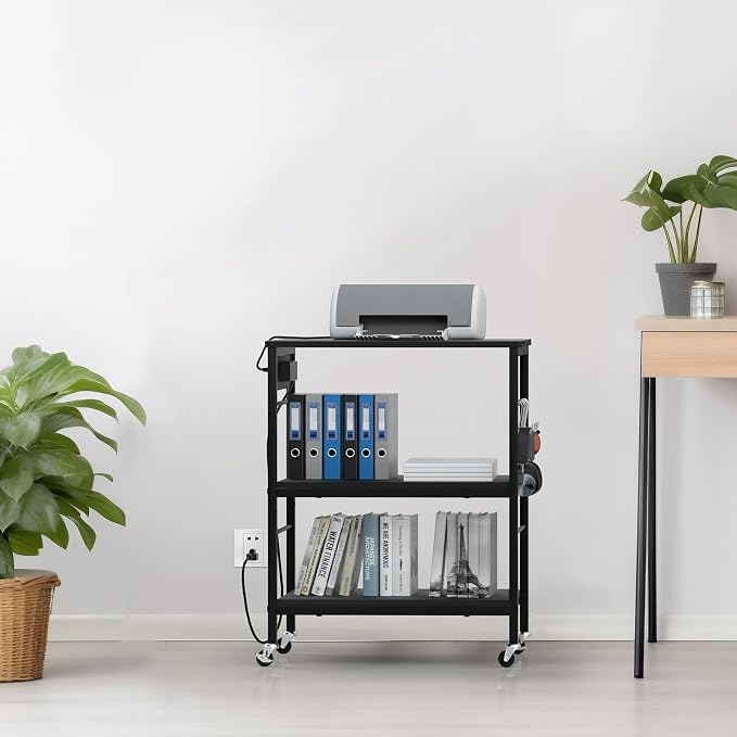 Bakers Rack with Power Outlet Microwave Shelf Stand Black Coffee Bar Table Cart - Image 7