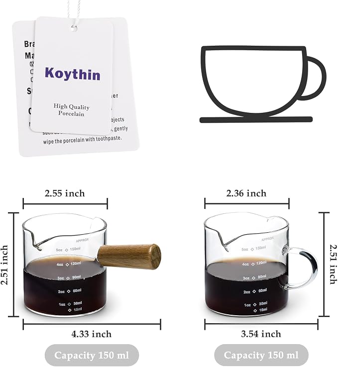 Koythin 2-Piece Espresso Shot Cups Set, Minimalist Glass Measuring Cup - Image 2