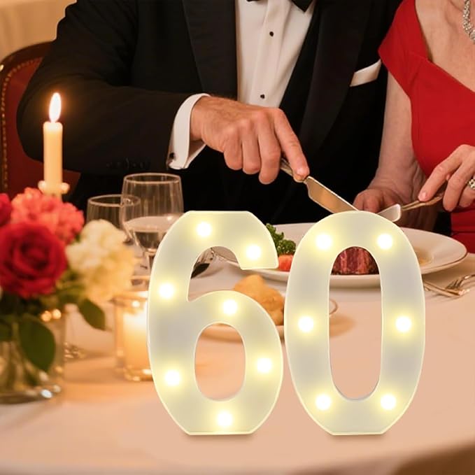 LED 60 Marquee Number Light Up Letter, Happy 60th Birthday Decorations - Image 4