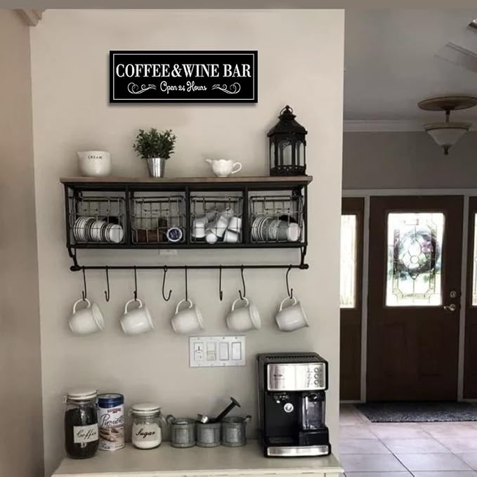 WOWGOOMO Coffee and Wine Bar Signs Decor, Classic Kitchen Wine Cabinet - Image 5