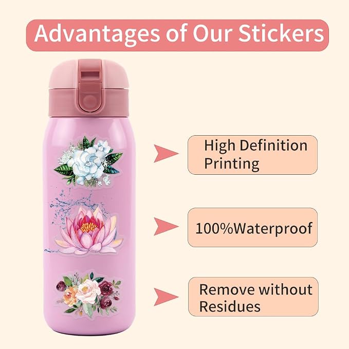 60Pcs Vintage Flower Stickers, Waterproof PET Floral Stickers - Image 5
