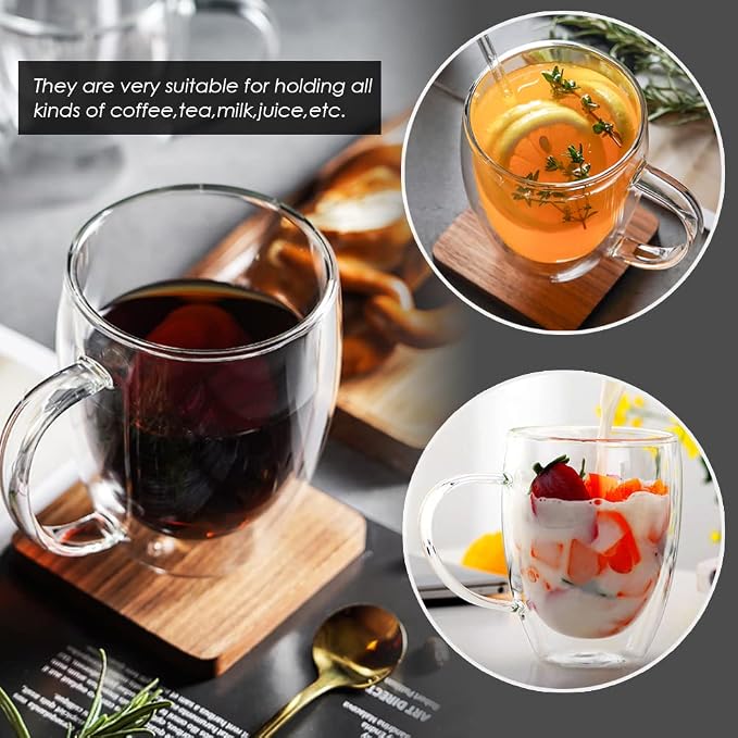 12oz Double Walled Glass Coffee Mugs - Image 8