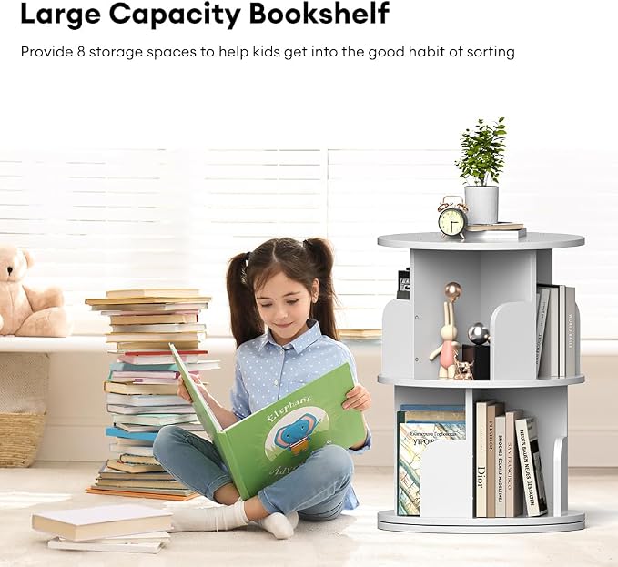 Rotating Bookshelf, Revolving Bookcase 360 Display Round Bookshelf, - Image 6