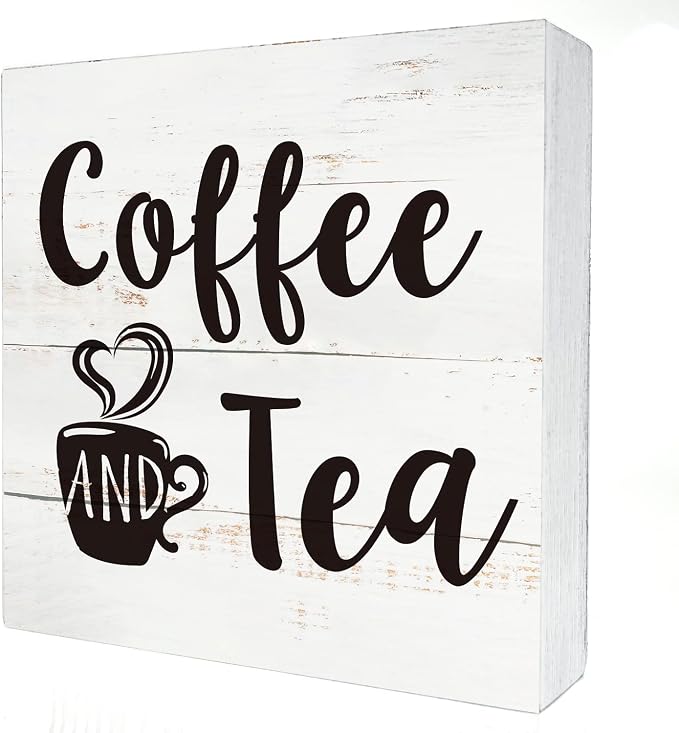 Coffee and Tea Wood Box Sign Kitchen Home Decor, Rustic Funny Coffee Wooden Box by HDKY