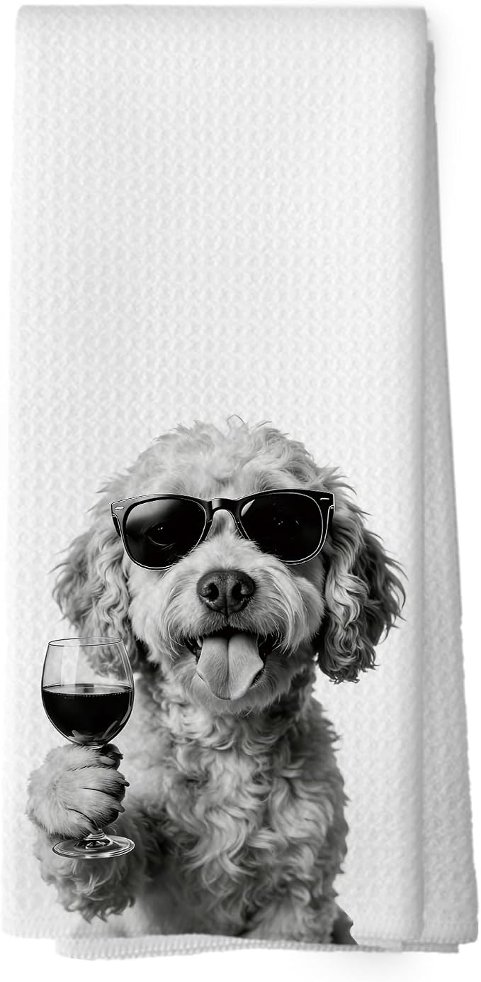 Funny Cockapoo Wine Bar Kitchen Dish Towels, Cockapoo Gifts, Dog Mom Dad Lovers by XPH