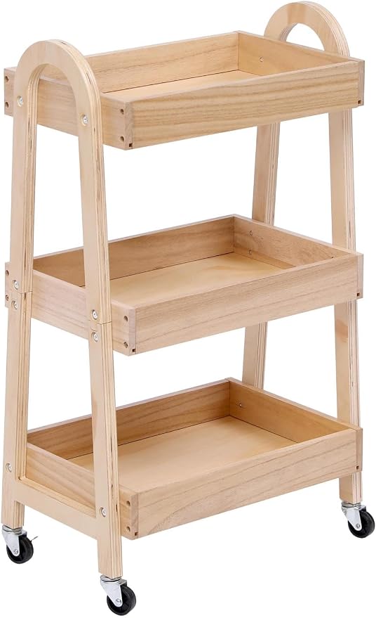 3-Tier Rolling Craft Cart, light-colored wood, Waterproof, - Image 5