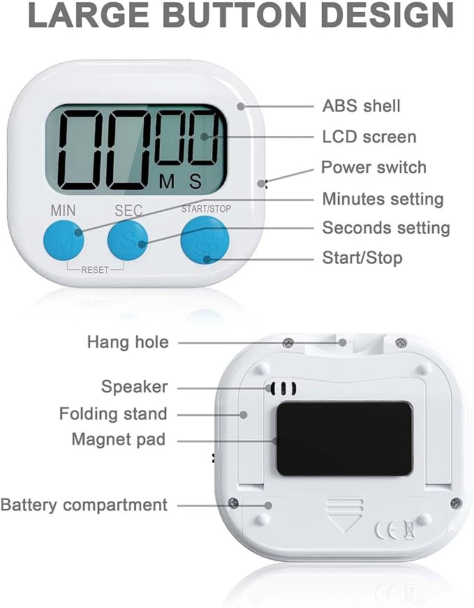 Digital Kitchen Timer for Cooking, 4 Pack Big Digits Loud Alarm Magnetic - Image 6