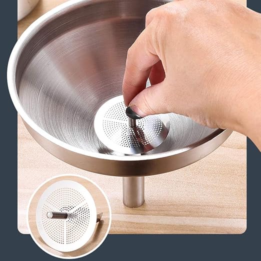 Stainless Steel Funnel with Fine Mesh Strainer, 5-Inch Metal Hopper with Handle - Image 7