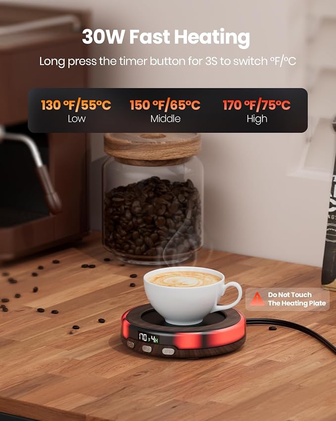 Gaiatop Coffee Mug Warmer for Desk, 3 Temp Settings, 2-9Hrs Timer, 3 Colorful - Image 2