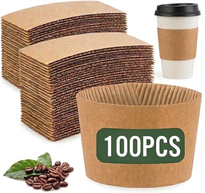 100 Pcs Coffee Cup Sleeves Disposable – Corrugated Kraft Paper Cup Sleeves by Unknown