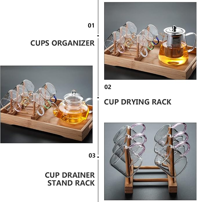 Wakauto Bottle Drying Rack Cup Drying Stand Bamboo Cup Holder Saucer Dish - Image 7