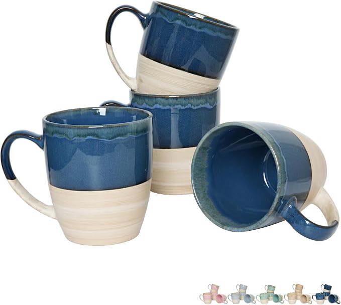 Bosmarlin Ceramic Coffee Mug Set of 4, 17 Oz, 5 Colors to Choose, Tea Cups by Bosmarlin