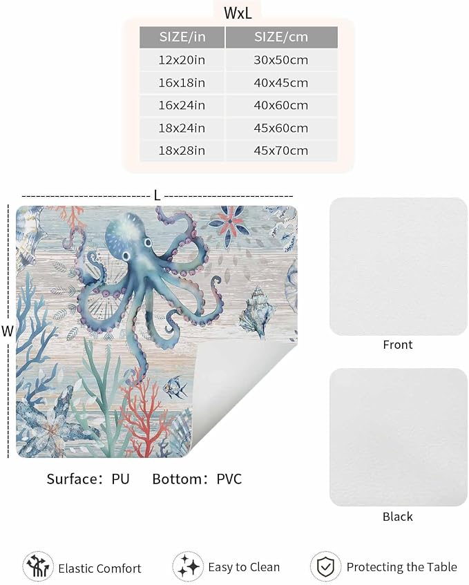 Coastal Octopus Coffee Mat For Countertop Coffee Bar Accessories, Absorbent - Image 7