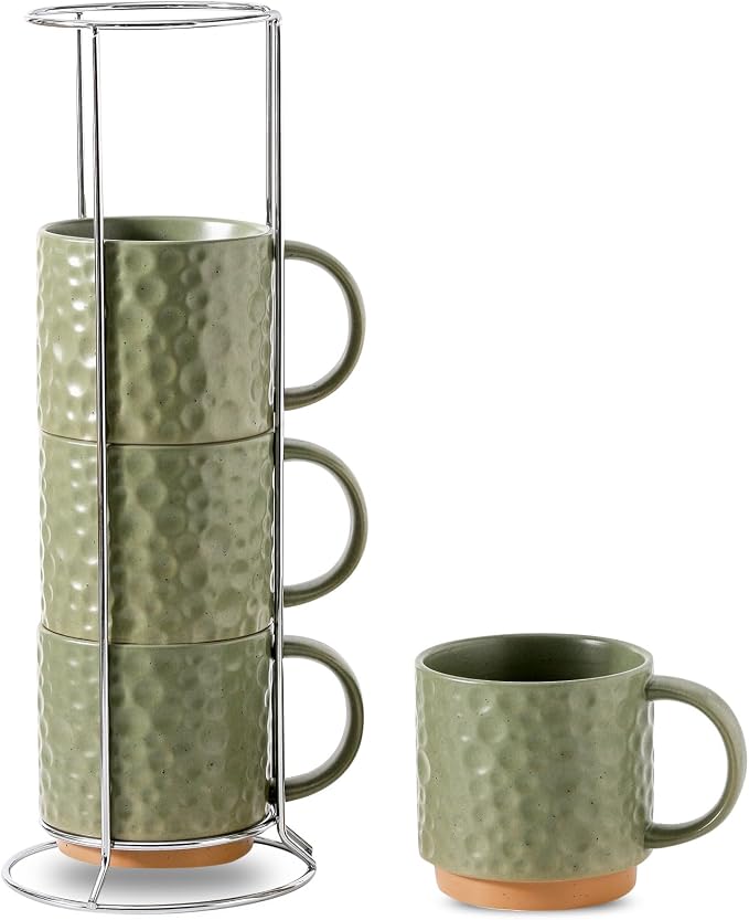 Nihow Ceramic Coffee Mug Set of 4, 16OZ Stackable Coffee Mug Set by Nihow