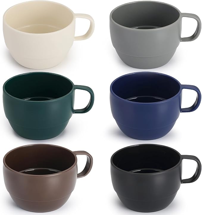 Coffee Mugs Set of 6, Coffee Cups 12oz, Durable Light Weight Plastic Mugs by ReaNea