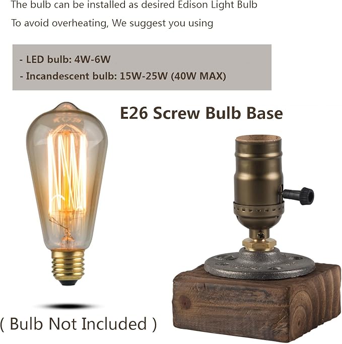 Vintage Table Lamp, Industrial Nightlight Steampunk Desk Lamp - Image 4