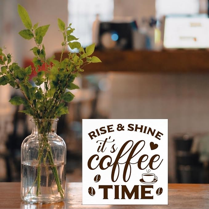 Coffee Bar Decor, Farmhouse Cafe Wooden Sign, Rise & Shine It's Coffee Time - Image 5