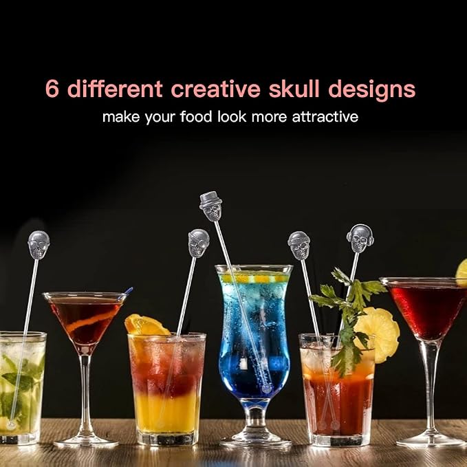 Skull Shape Swizzle Sticks, Reusable Stainless Steel Coffee Beverage Stirrers - Image 6