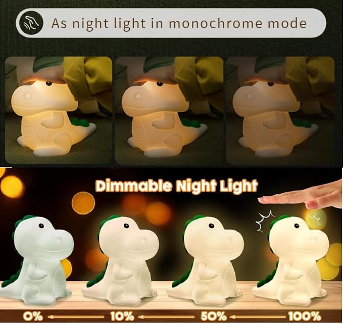 Dinosaur Night Light Adults Kids, LED Dimmable Animal Silicone Sleep Night Lamp - Image 2