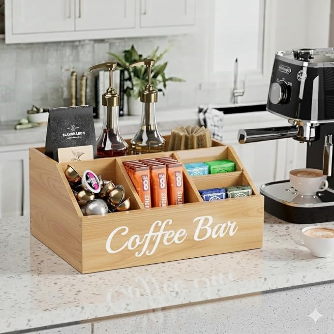 Coffee Station Organizer for Countertop – Wooden Coffee Bar Organizer - Image 3