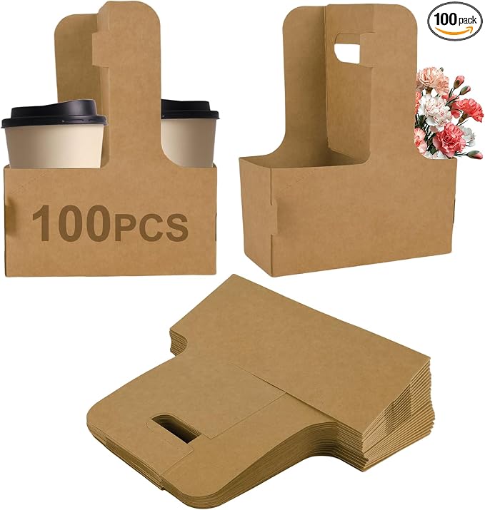 100 Pack Drink Carrier with Handle, 2 Cups or 4 Cups Assemblable Disposable by Unknown