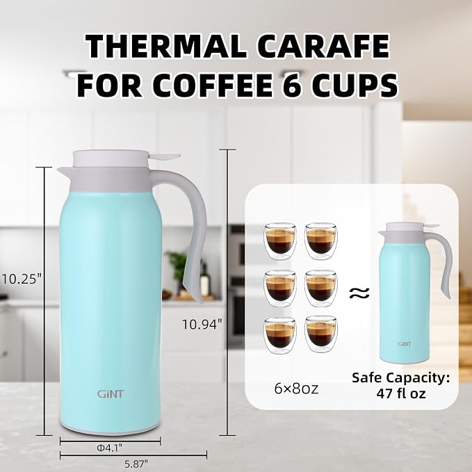 GiNT 51 Oz Stainless Steel Thermal Coffee Carafe, Double Walled Vacuum - Image 3