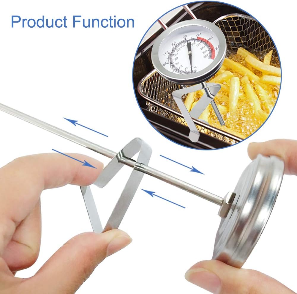 Efeng 15“ turkey fryer thermometer with pot clip (2 Pack), 2" dial candy thermometer with stainless steel clip,oil thermometerr for frying,turkey thermometor deep fryer for cooking tall pots,beef,meat