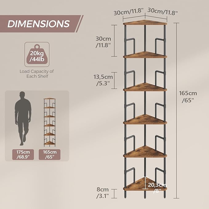 MAHANCRIS 65" Corner Shelf, 6-Tier Industrial Corner Bookshelf - Image 2