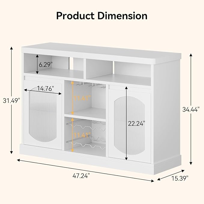 Sideboard Buffet with Led Lights Wine Bar Cabinet White Modern Coffee, Wine - Image 2