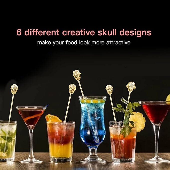 Skull Shape Swizzle Sticks, Reusable Stainless Steel Coffee Beverage Stirrers - Image 7