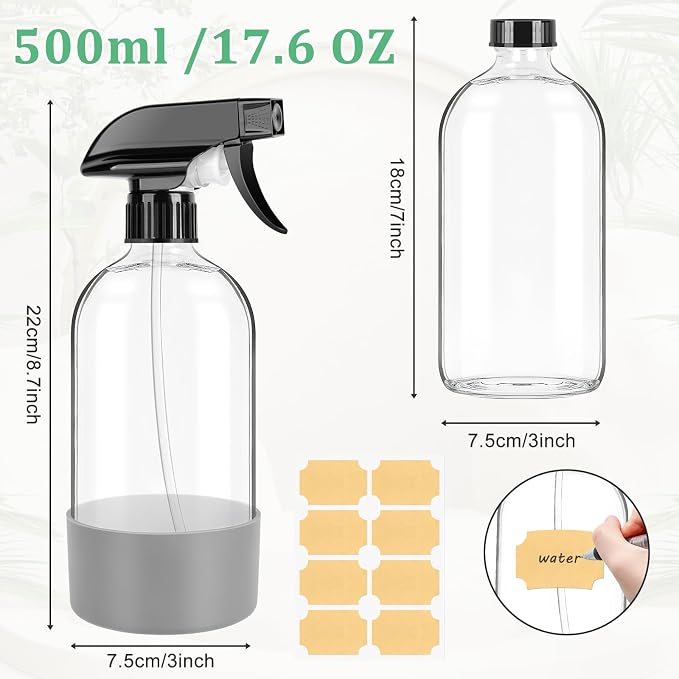 Glass Empty Spray Bottles 3 Pack, 17 oz/500 ml Glass Spray Bottles - Image 4