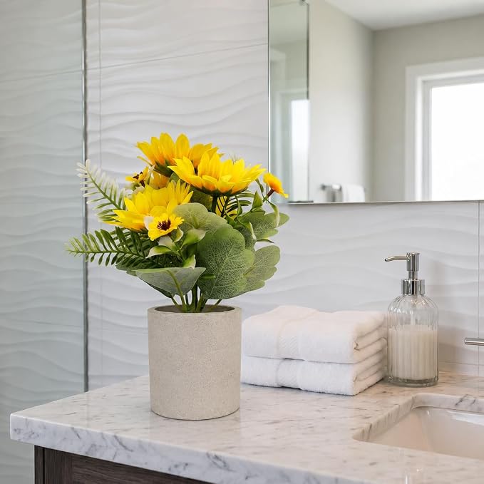 HappyFiller Artificial Sunflower Pot Yellow Fake Sunflowers - Image 4