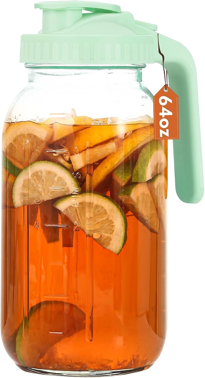 Mihlapi Glass Pitcher with Lid, 64 OZ Mason Jar Pitcher Double Leak Proof by Mihlapi