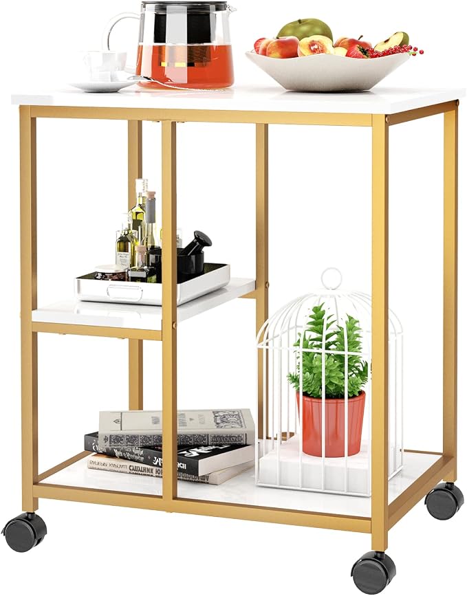 SogesHome Gold Bar Cart, Utility Bar Serving Cart Kitchen Island Rolling Cart by SogesHome