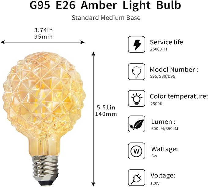 Vintage Edison Bulb G30 G95 6W Equivalent 60watt, Dimmable CRI 90+ LED Filament - Image 7