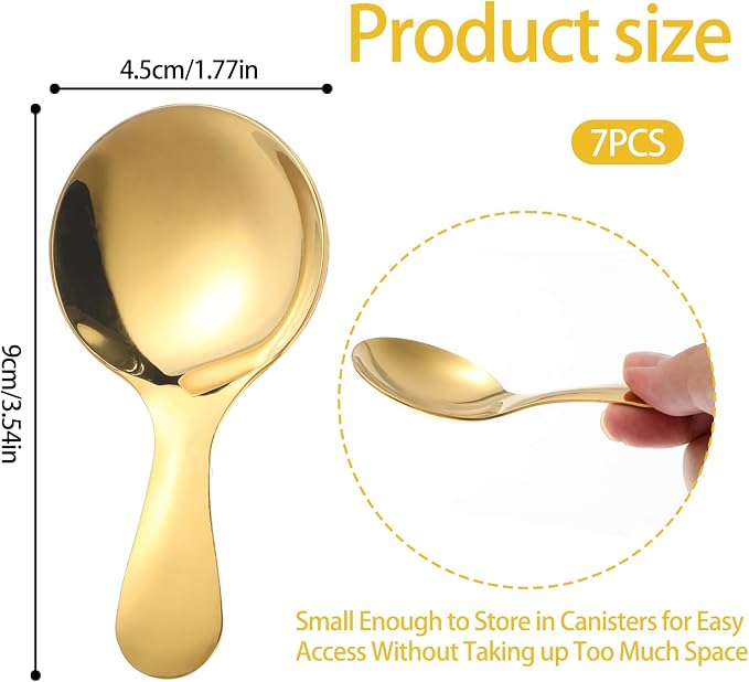 7 PCS Golden Short Handle Spoons Scoops Stainless Spoons Mini Scoops - Image 2