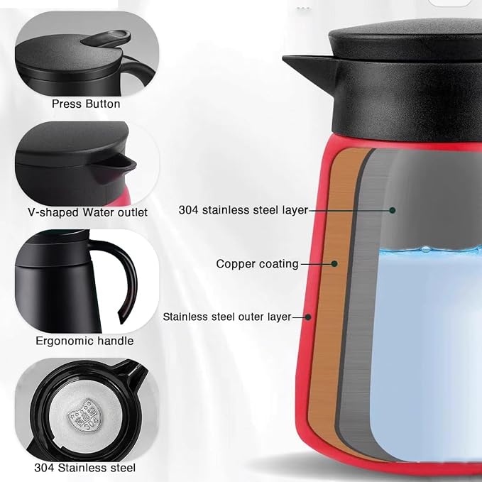 Mini Stainless Steel Thermal Carafe Coffee, 30 oz Tea Pot Double Wall Vacuum - Image 4