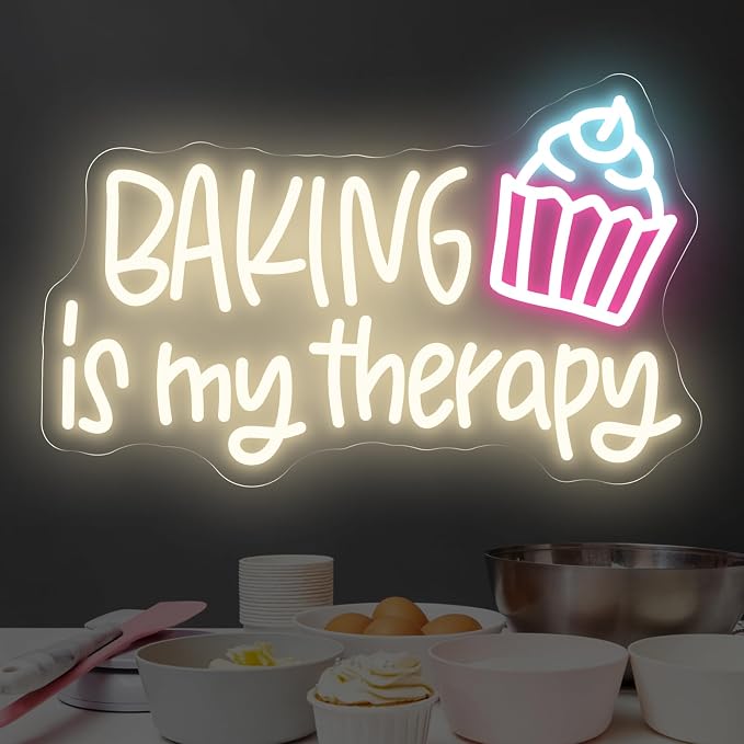 Baking Is My Therapy Neon Sign, Bakery Shop House LED Neon Light Cupcake Coffee by DMDMBSR