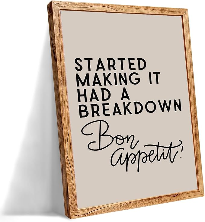 Framed Funny Modern Kitchen Wall Art 16x24 inch Bon Appetit Quotes Canvas by Unknown