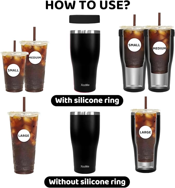 Universal Iced Coffee Sleeve, 32oz Double Wall Stainless Steel Insulator Fits - Image 2