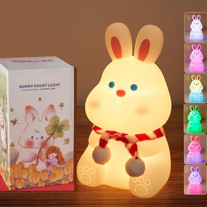 Rabbit Night Light for Adults Kids, LED Dimmable Animal Silicone Bunny Lamp by LMFUEN